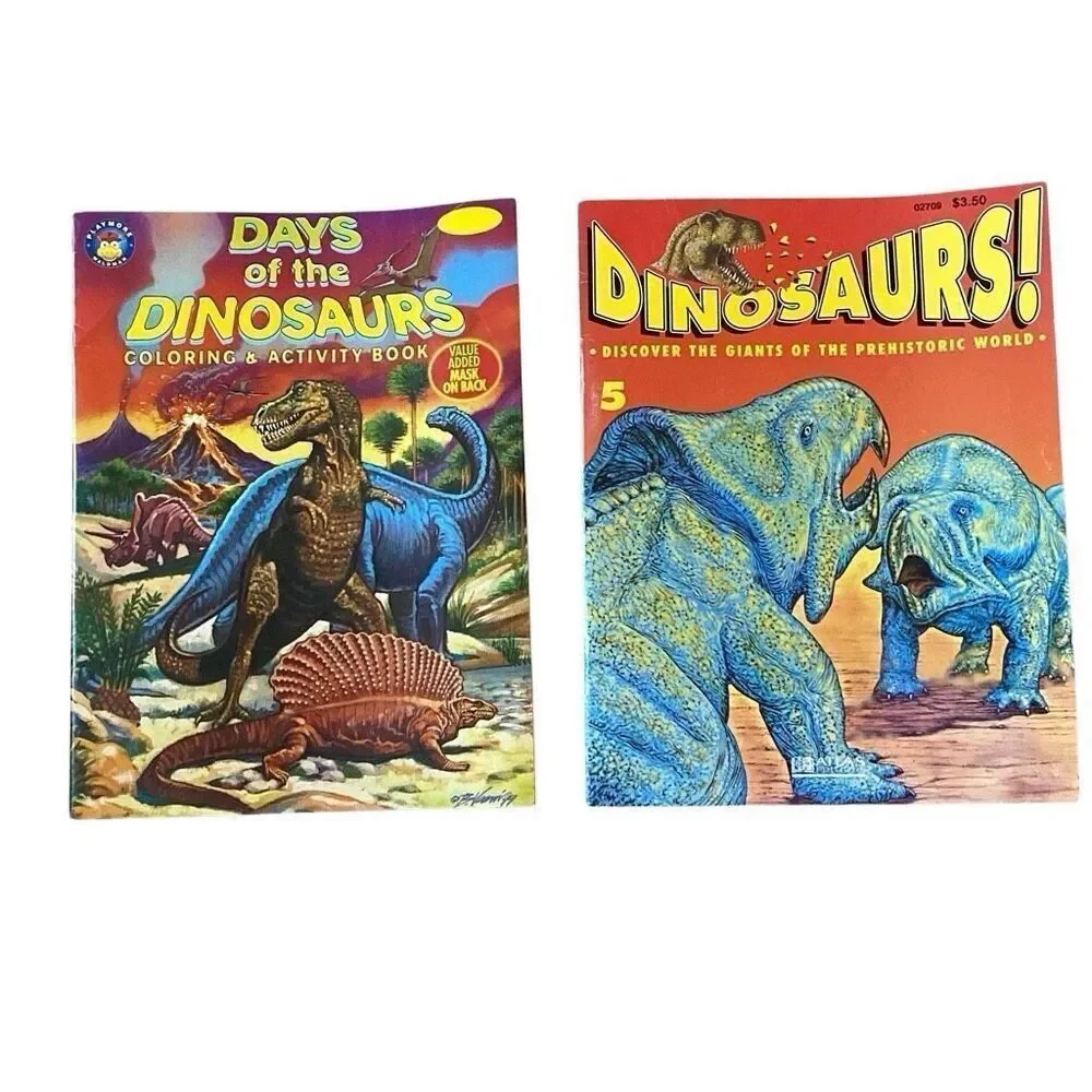 Vtg 90s Coloring Books Magazines Dinosaurs Atlas Editions Playmore Waldman NEW